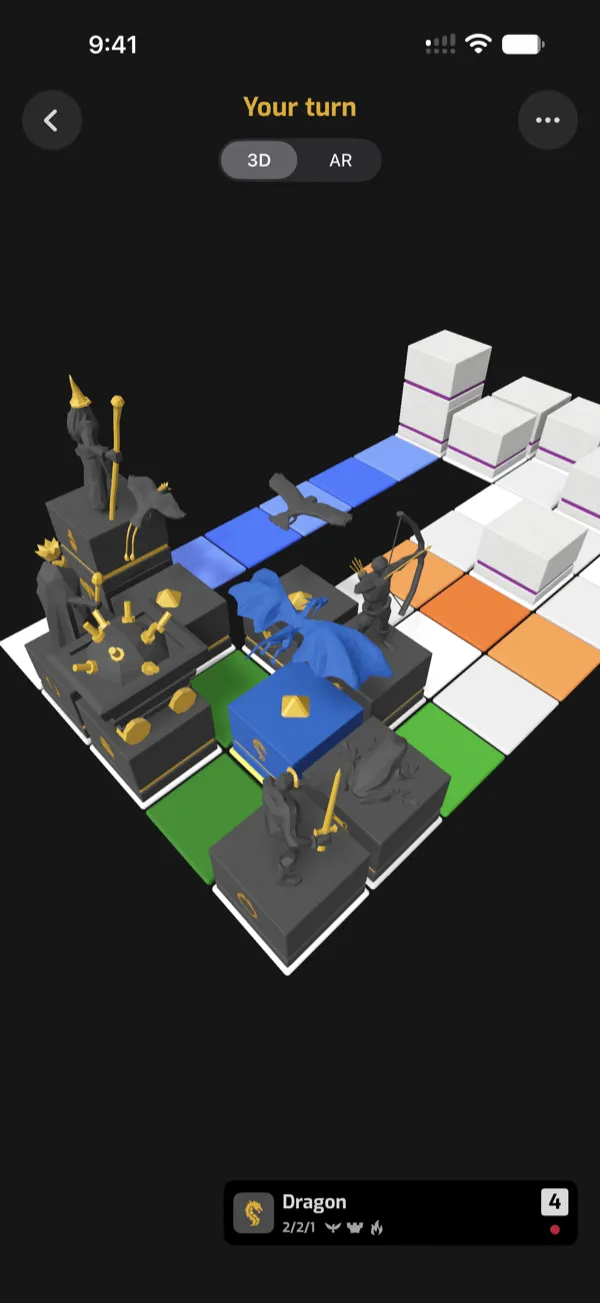 A Dragon selected, with the squares it can reach lit up in green